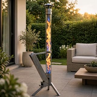 Eden Outdoor Feuerrohr Klassik,Edelstahl Feuersäule und Pelletfackel, Elegante Terrassenheizer und Gartenkamin, stilvolles Terrassenfeuer, langlebig und wetterfest, Alternative für Deine Terrasse