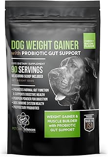 Dog Weight Gainer with Probiotic Gut Support - Weight Gain Supplements for Dogs - Canine and Dog Muscle Builder - 90 Servings - Made in The USA