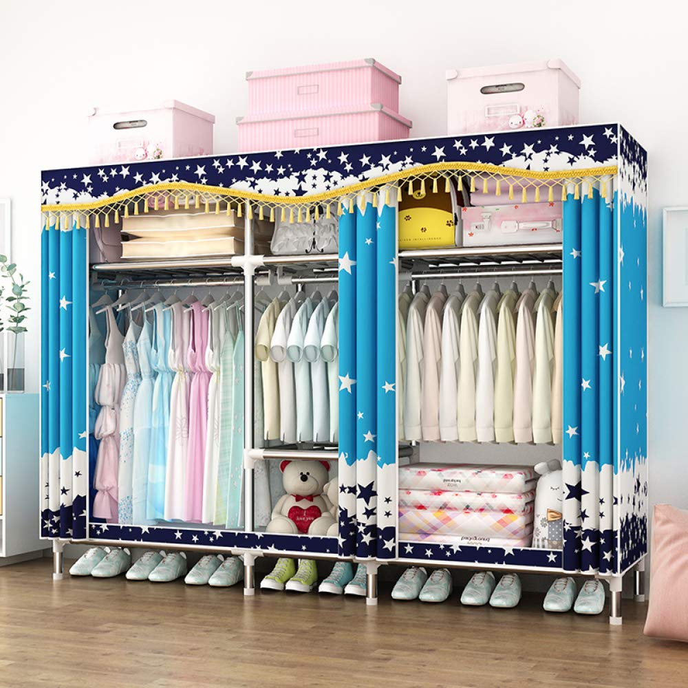 Armoire en tissu 168x45x200 cm avec support de rangement assemblé double