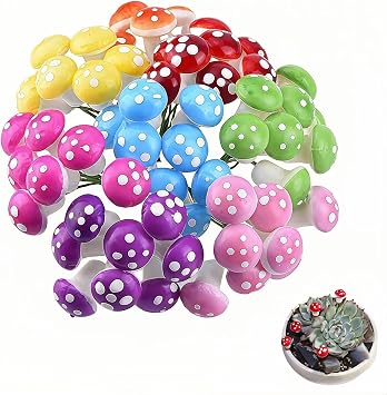 Enchanted Garden Miniature Mushroom Decorations, 40-Piece Resin Fairy Garden Accessories Set, Colorful Toadstool Ornaments for Terrariums, Bonsai, Crafts