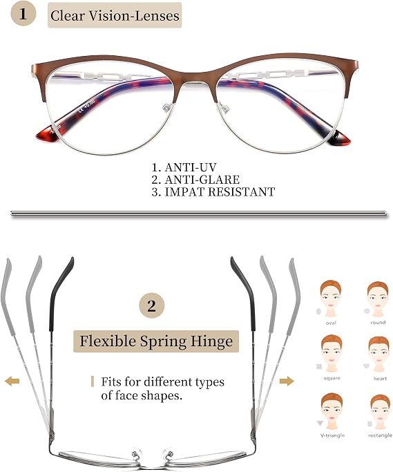 Reading Glasses for Women Cateye Blue Light Metal Spring Hinge