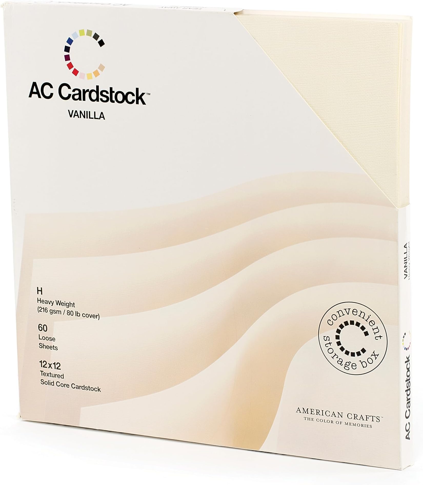 Cardstock 12x12 Scrapbook Paper Pack - Textured Heavy Duty Ivory Paper for Die Cutting, Card Making, Crafts - 60 Square Sheets, 80lb (216gsm), Solid Core