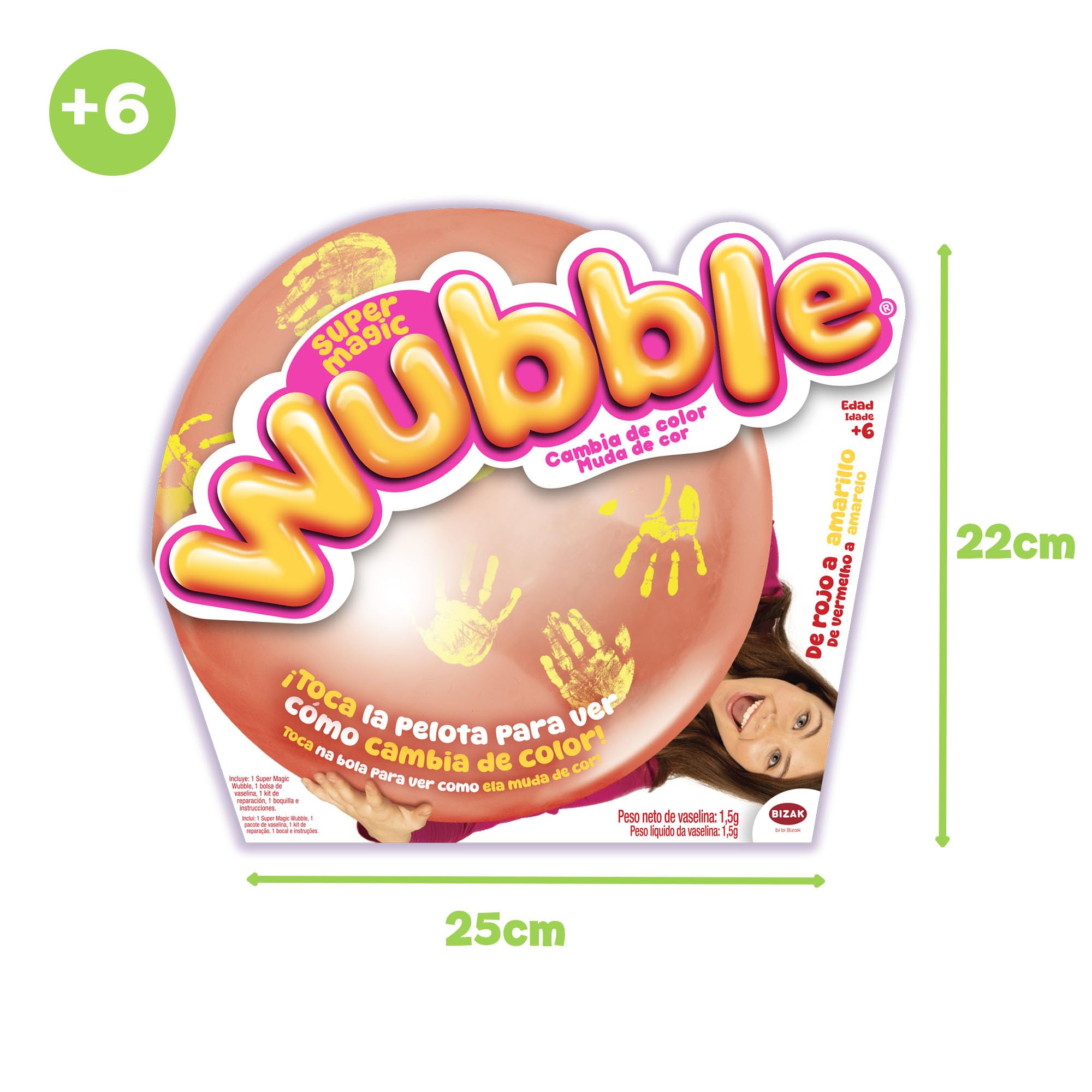 Bizak Super Magic Wubble Color Rojo, Pelota Gigante con Efecto Cambio de Color al tocarla, hasta 75 cm, Flexible y Ligera, no Necesita Bomba de inflado, para niños Desde 6 años (62941620-2)