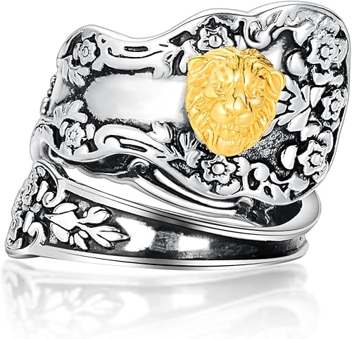 Spoon Ring for Women Mushroom Moon Lion Bee Handmade Statement Wraparound Adjustable Size Thumb Fashion Bug Jewelry