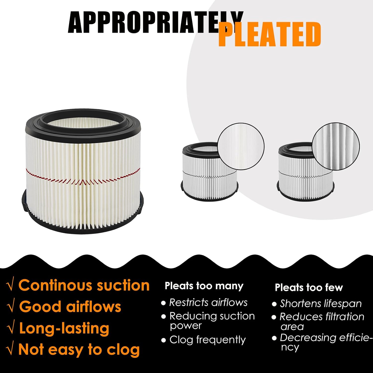 38741 Filters Replaces CMXZVBE38741 Craftsman Filter, fits CMXEVBE17040, Replaces Purple Stripe 1/2 Height Filter, Fits 3 Gallon, 4 Gallon Craftsman Shop Vacuums 1988+-2 Pack