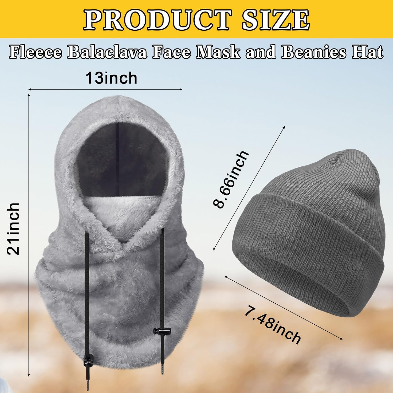 Liitrsh 8 Pcs Balaclava Fleece Ski Mask and Beanie Hat Cozy Hood Fleece Ski Mask Warm Face Cover Cap Windproof Hooded Scarf Cold Weather Hat Neck Warmer Hood Scarf for Women Men