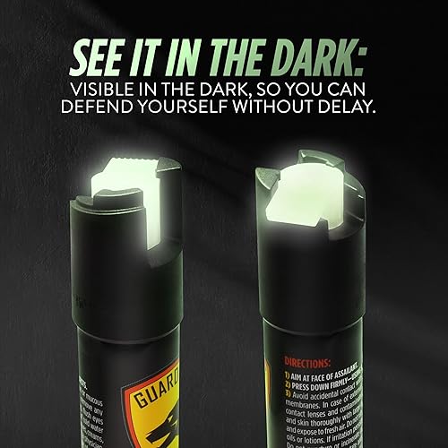 Miniatura 5 de Guard Dog Security Spray de pimienta que brilla en la oscuridad, liberación rápida, tinte UV, parte superior giratoria, tamaño compacto, fórmula de