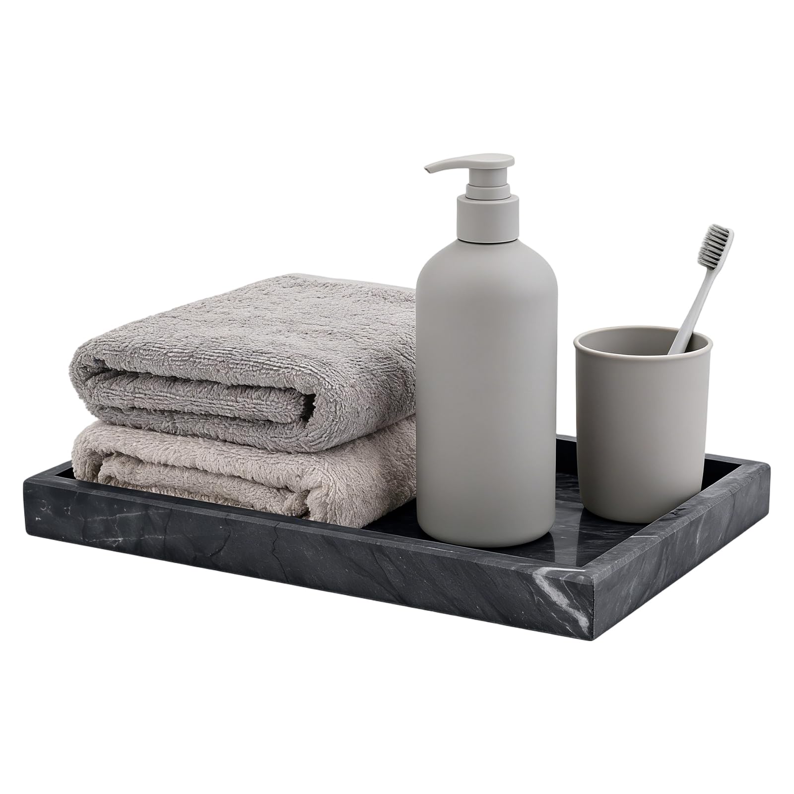 Marmor Tablett Grau, Rechteckig, 30x20x3cm,Großes Kosmetiktablett Marmor, Dekoratives Marmortablett aus Naturmarmor für Badezimmer, Kerzen, mit Antirutsch-Füßen