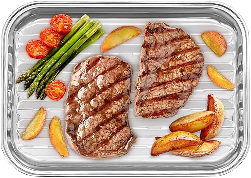 Sartenes para parrilla para estufa de gas, bandeja de parrilla de acero inoxidable de 13 x 9 pulgadas para parrilla al aire libre, accesorios para