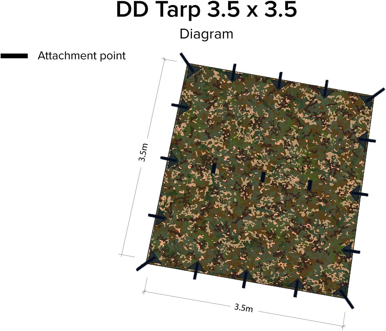 DD Hammocks - DD Tarp 3.5 x 3.5 - MC (11.5ft x 11.5ft) - 100% Waterproof Lightweight & Multifunctional Large Camo Rainfly Tarp Tent Shelter for Camping Bushcraft & Hiking Adventure