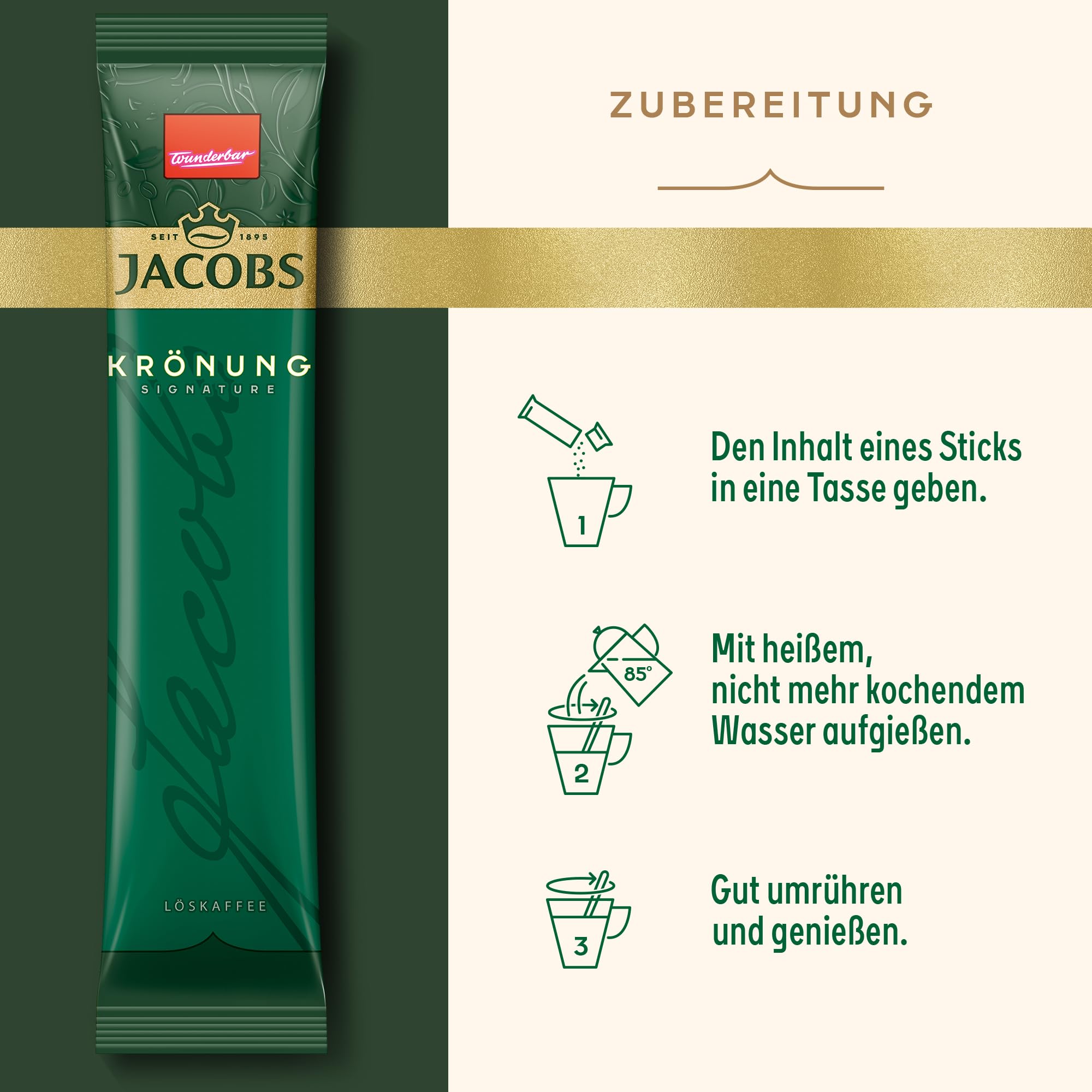 Jacobs Krönung löslicher Bohnenkaffee als Stick, Instant Kaffee, 12 x 20 Einzelportion à 1,8 g, für 240 Getränke