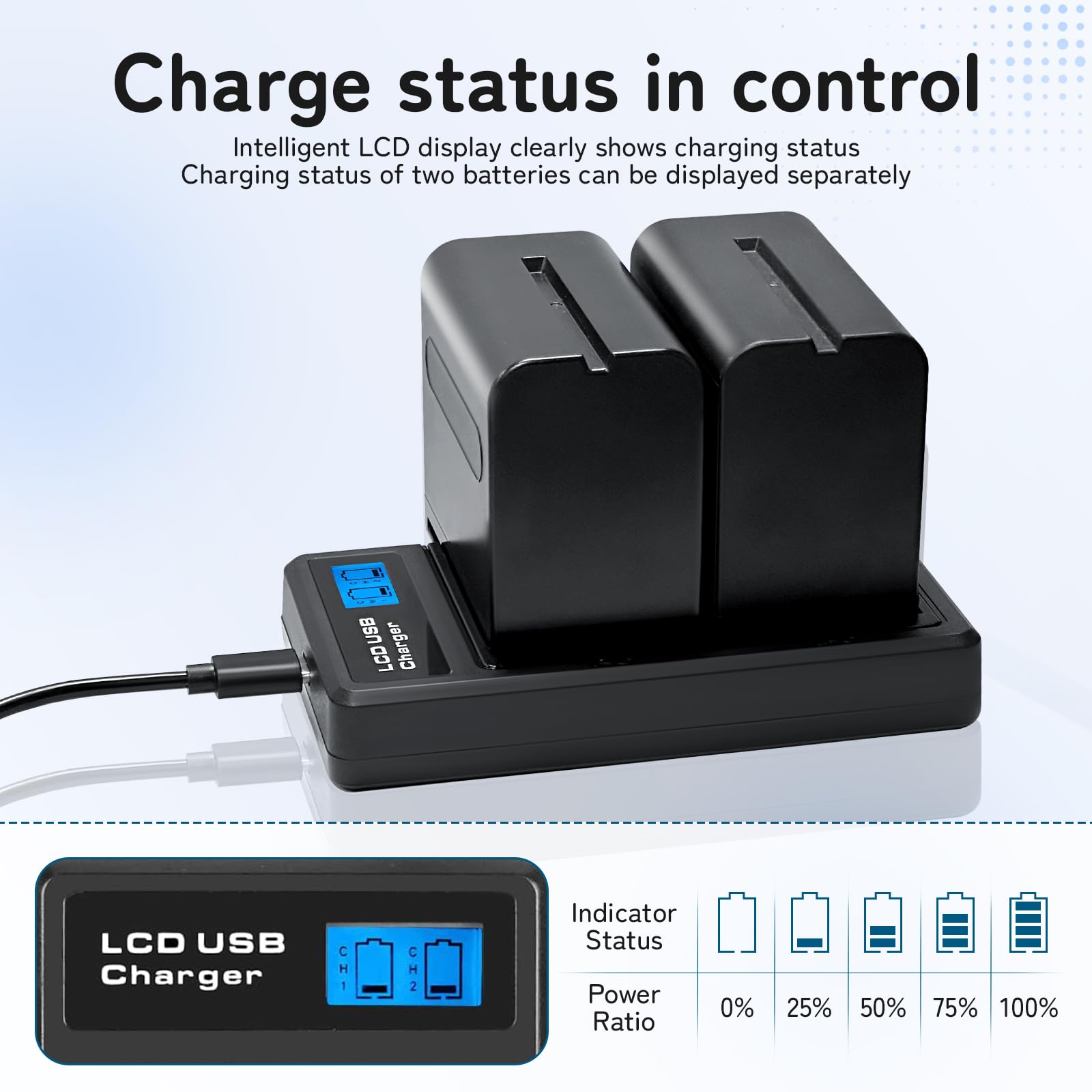 2-Pack 8800mAh Ersatzakku für Sony NP-F970 und USB-Ladegerät für Sony NP-F960 NP-F950 NP-F930 NP-F550 NP-F570 NP-F750 Batterien, für Handycams, Feldmonitor, Videolicht