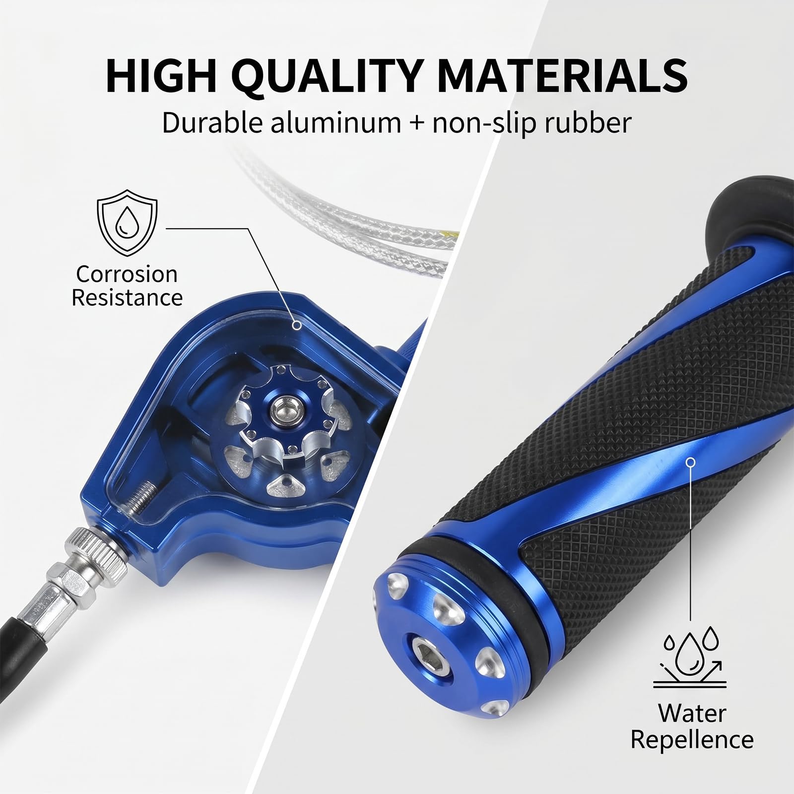 Conjunto Acelerador Moto 7/8 '' 22 mm,Puño Acelerador Moto CNC Aluminio,Puño Acelerador Rapido Moto con Cable 1.2m & Puños Moto para 50-250 cc Dirt Bike Mini Bike ATV Quad Moto,Azul