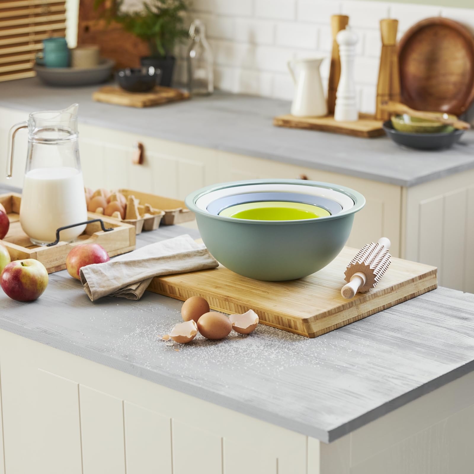 Bol Plastique Rotho Caruba 3L - Sans BPA, Lavable Lave-Vaisselle | Bleu Pour Salade, Snacks, Cuisine