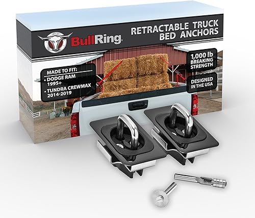 Bull Ring Anclajes retráctiles de amarre para caja de camión, construidos para Dodge Ram 1995+ y Tundra Crew Max 2014-2019, requiere ajuste de tapa