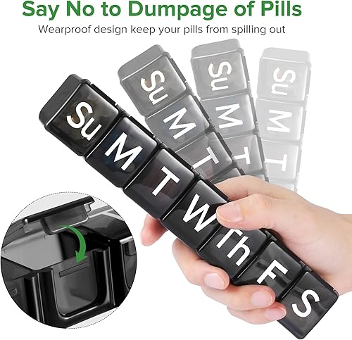 Miniatura 5 de Ryvorbe Paquete de 2 pastilleros semanales extra grandes, pastillero sin BPA para 7 días con compartimento XL para aceites de pescado, organizador
