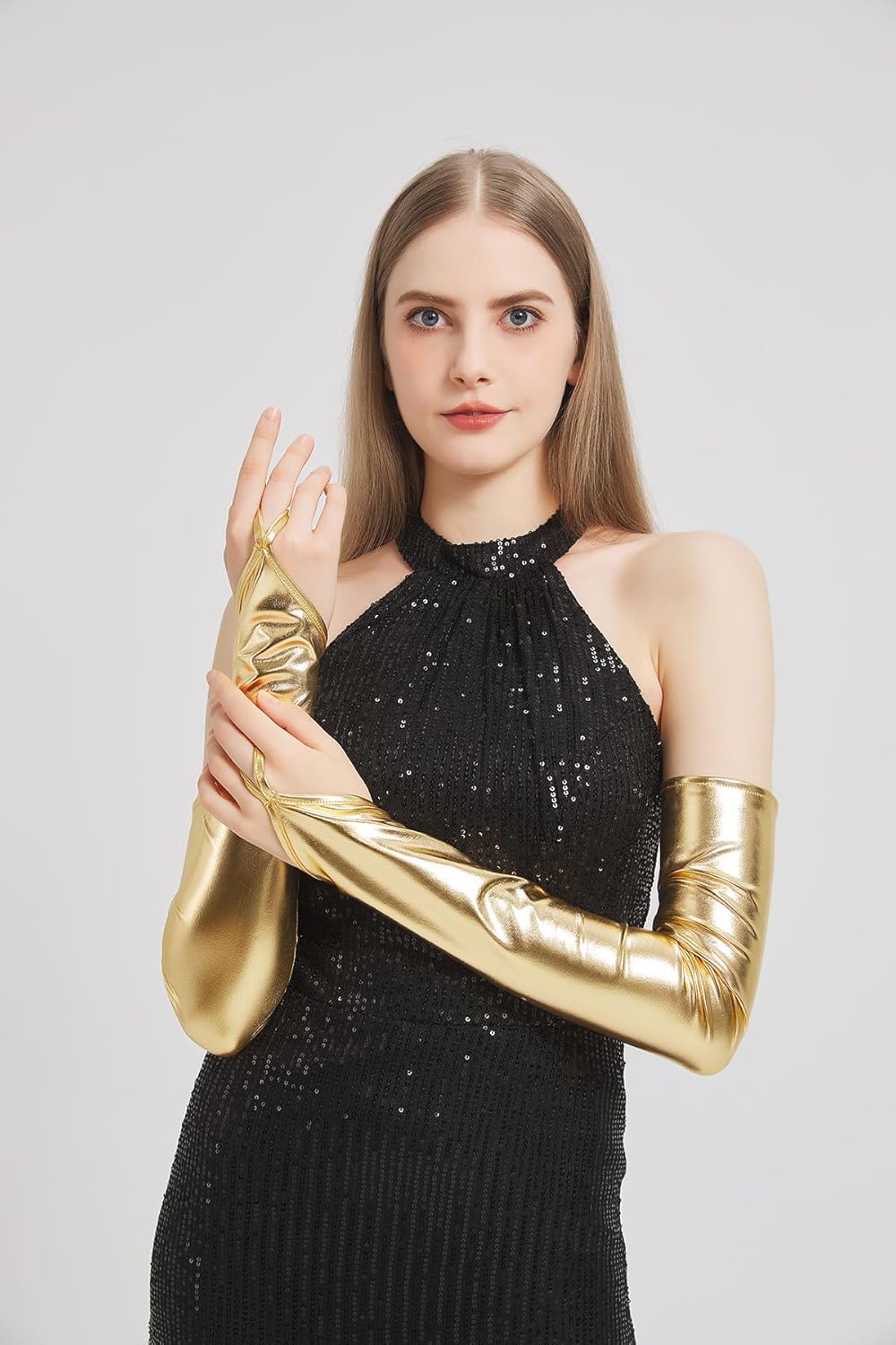 Long Fingerless Metallic Gloves Costume Women Opera Halloween Cosplay 1920s Great Gatsby Party Formal Evening Dressup - Image 2