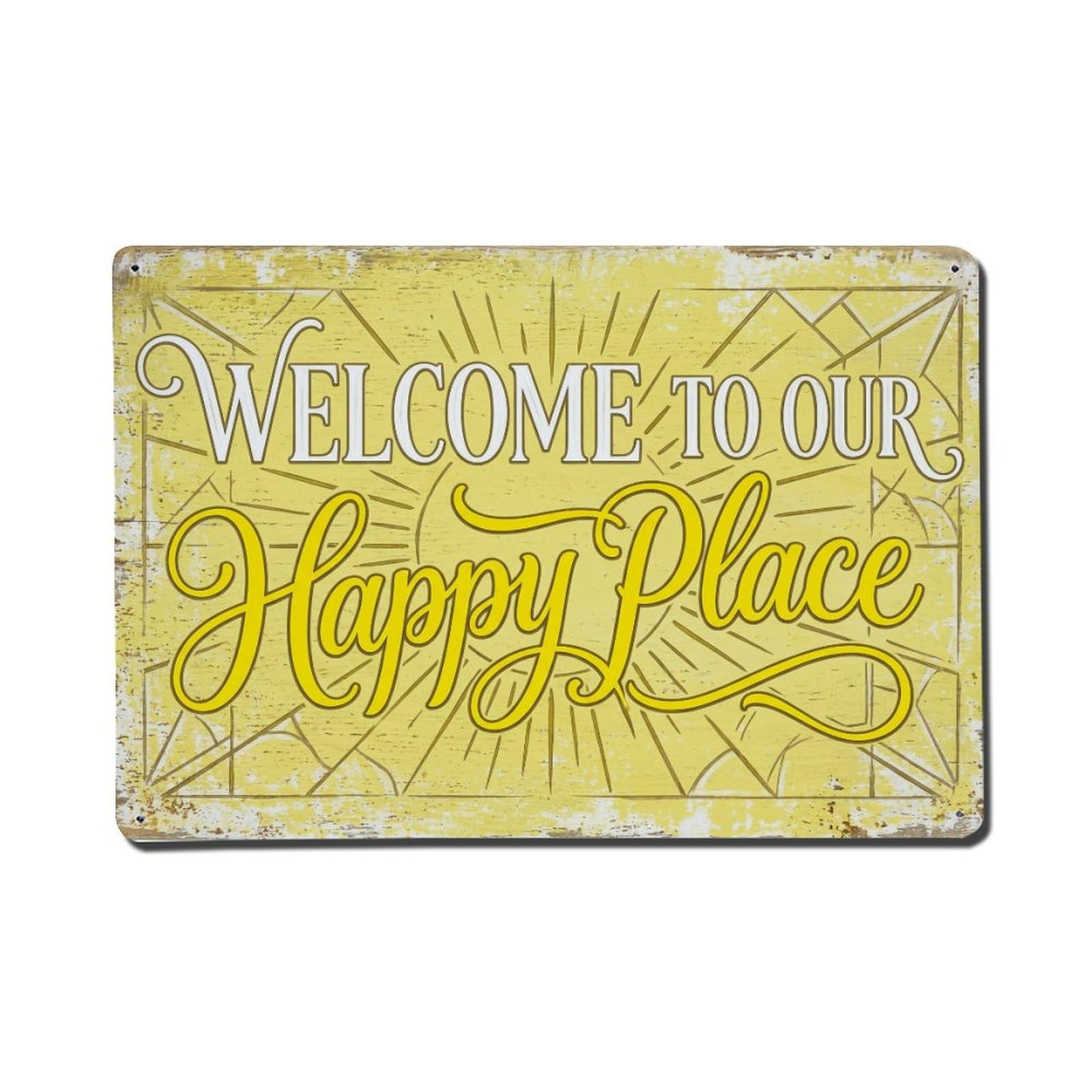 Welcome To Our Happy Place Sunroom Conservatory1 Metal Tin Sign Plaque Wall Decor for Cafe, Club Bar, Office, Home Garden Metal Poster 8x12Inch