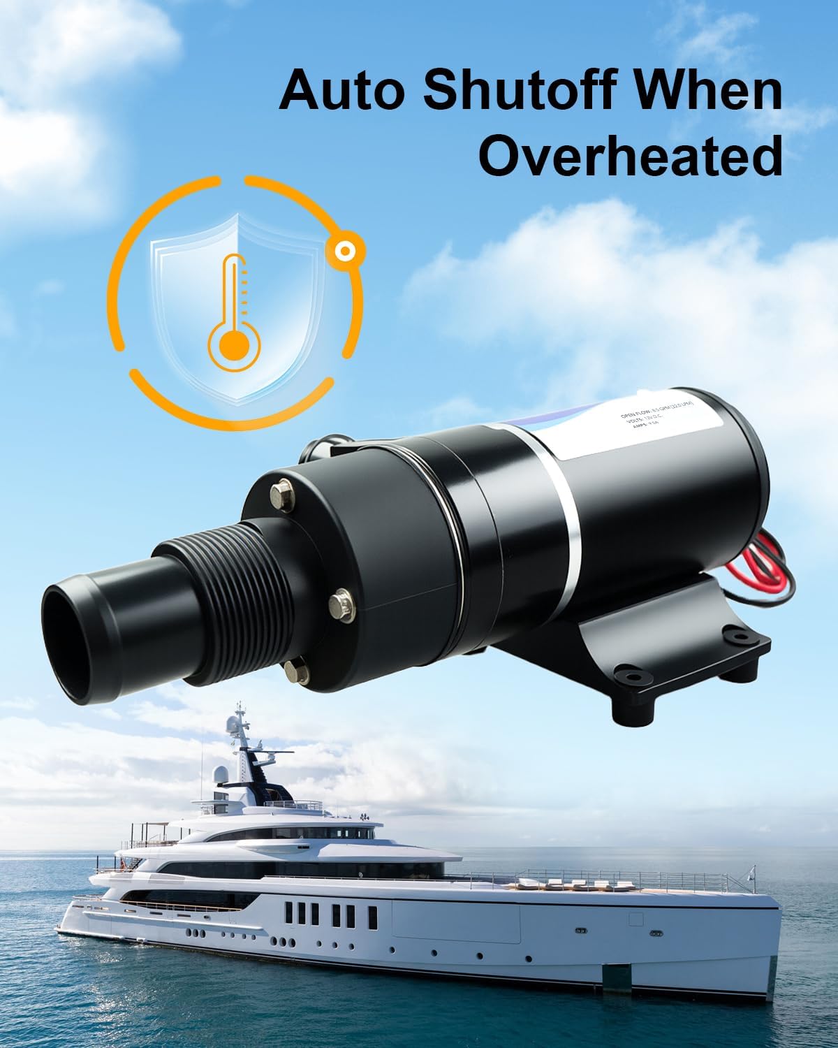 12V Macerator Pump Replace 18590-2092 for RV Kitchen Yacht Marine Toilet, 12GPM Open Flow Self-Priming Anti-Clog Run-Dry