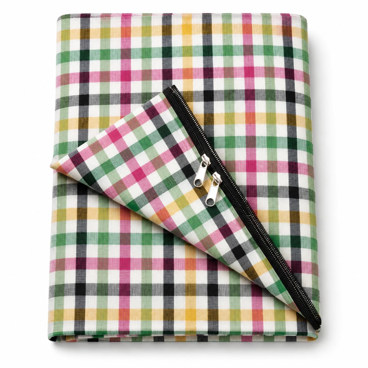Cotton Single Bed Mattress Cover, Multicolour Checks, 72x36x4 Inch, Zipper Closure, Soft, Dustproof, Machine Washable-image-2