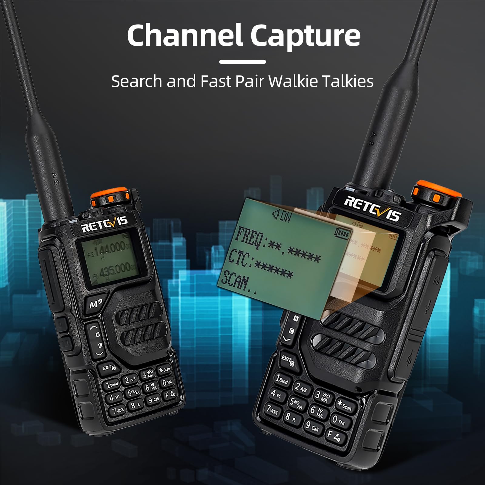 Retevis RA79 Walkie Talkie, Emisora Caza con Sincronización de Canales, Recepción de Banda de Aire, Ham Radio, 1400 mAh para Caza, Viajes, Walkie Talkie Largo Alcance (1 Unidad)