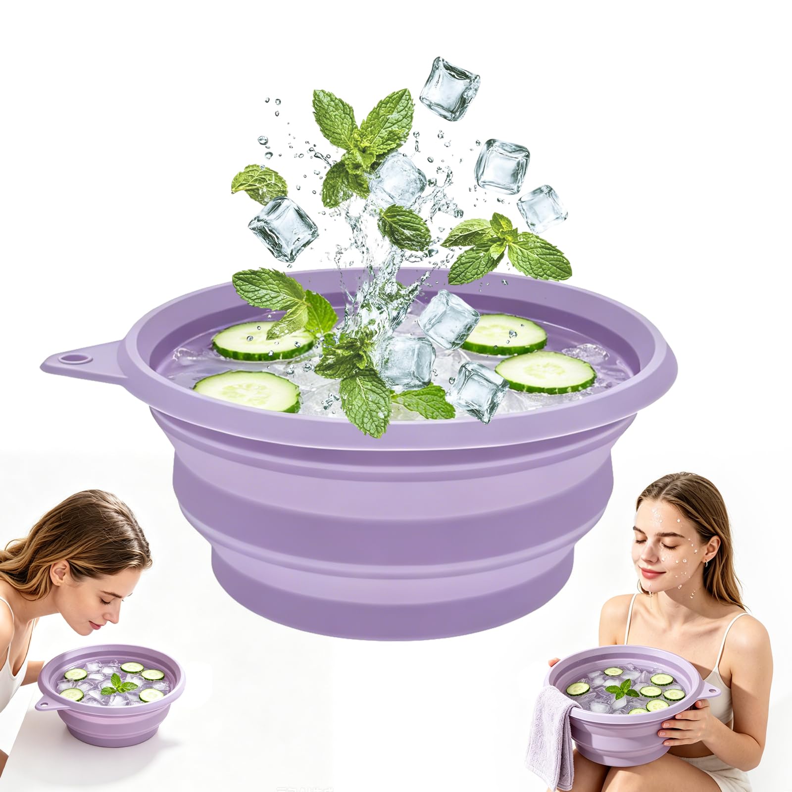 Ice Bowl for Face, Foldable Silicone Ice Face Bowl with Built-In Icetray, Quick Cooling Facial Washing Basin for Soothe Skin, Reducing Swelling, Wash Basin for Home Use or Travel(Rose Flower)