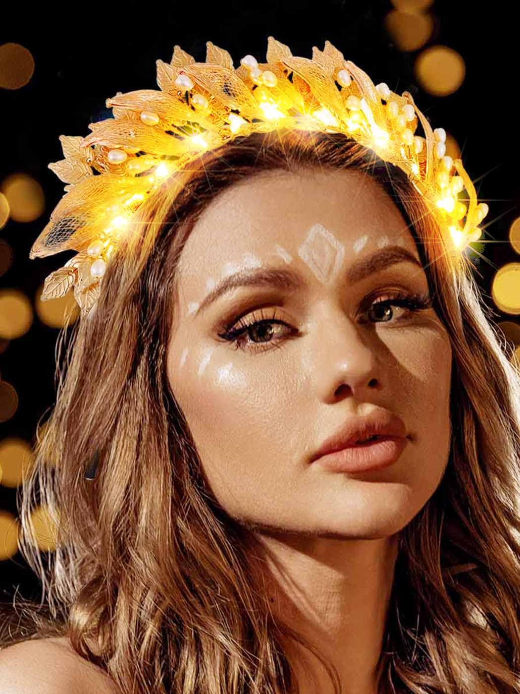 CateryGold Leaf Headband Light up Greek Goddess Crown Headpiece Costume Accessories for Women