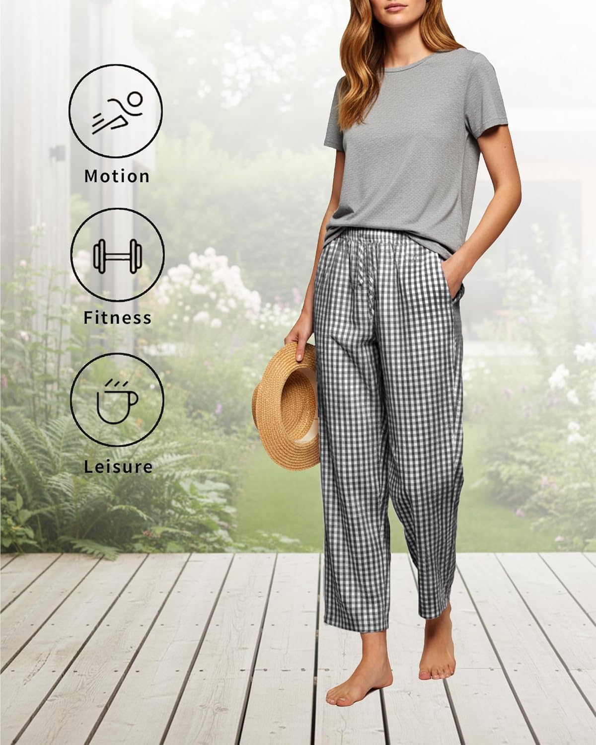 Women’s Plaid Lounge Pants with Drawstring Waist & Pockets, Soft Gingham Pajama Bottoms for Daily Wear - Image 6