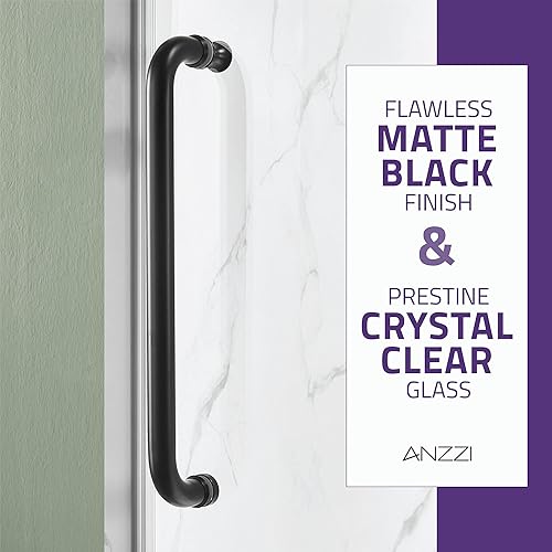 Miniatura 4 de ANZZI Puerta de ducha sin marco de 76 x 60 pulgadas, negro mate, kit de ducha completo Madam, panel de vidrio deslizante repelente al agua + piezas