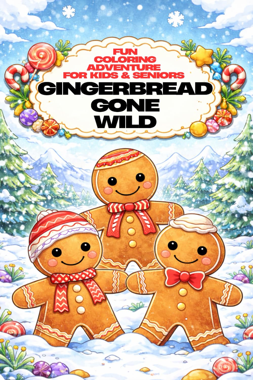 Gingerbread Gone Wild: Fun Coloring Adventure for Kids & Seniors – 79 Pictures, 159 Pages: Crazy gingerbread fun with every other page blank – perfect for kids, seniors, and creative minds!