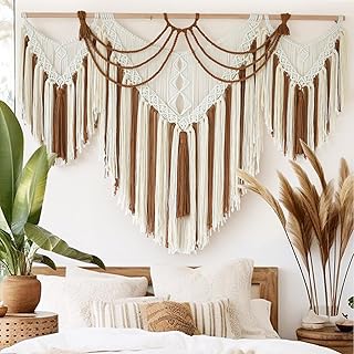 IOWER Boho Woven Wall Hanging Handwoven Brown and White Geometric Tapest...