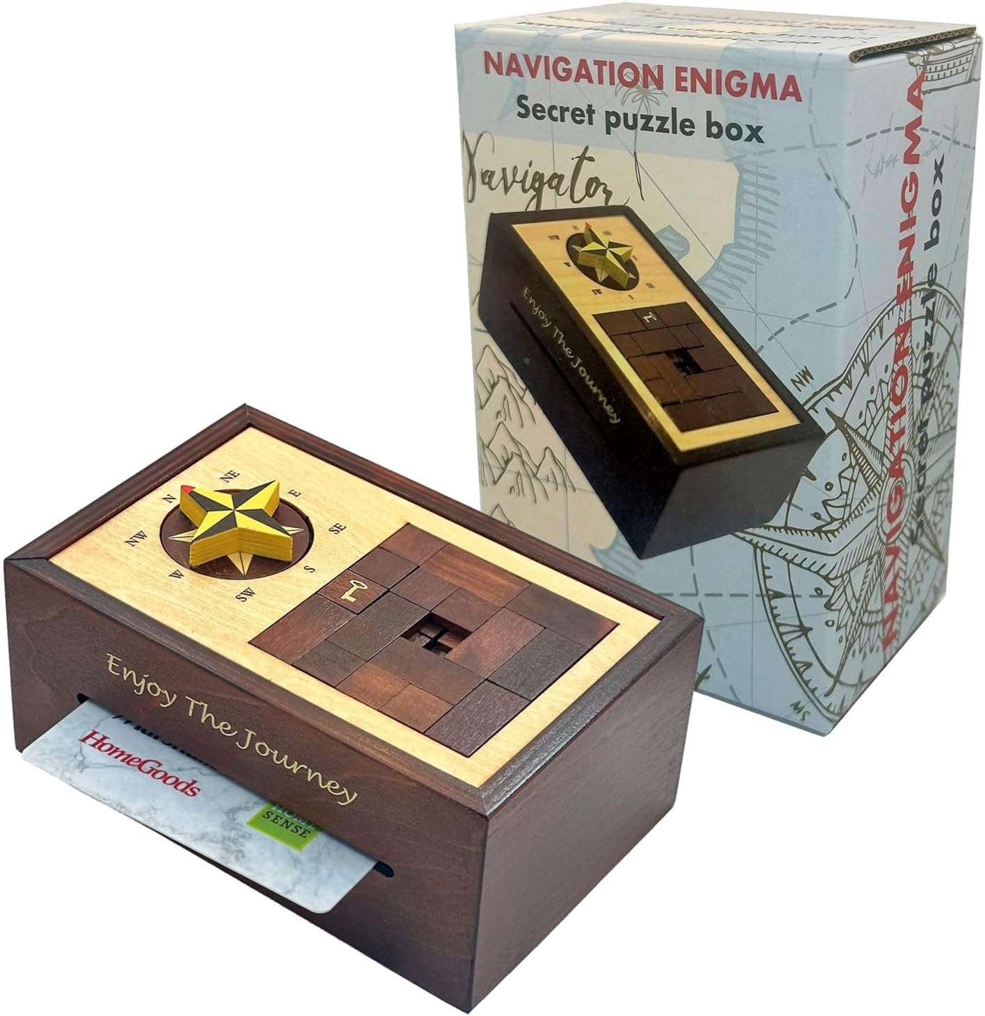 Navigation Enigma Secret Puzzle Box Money and Gift Card Holder in a Wood IQ Escape challenging Lock Box with Hidden Compartments Brainteaser