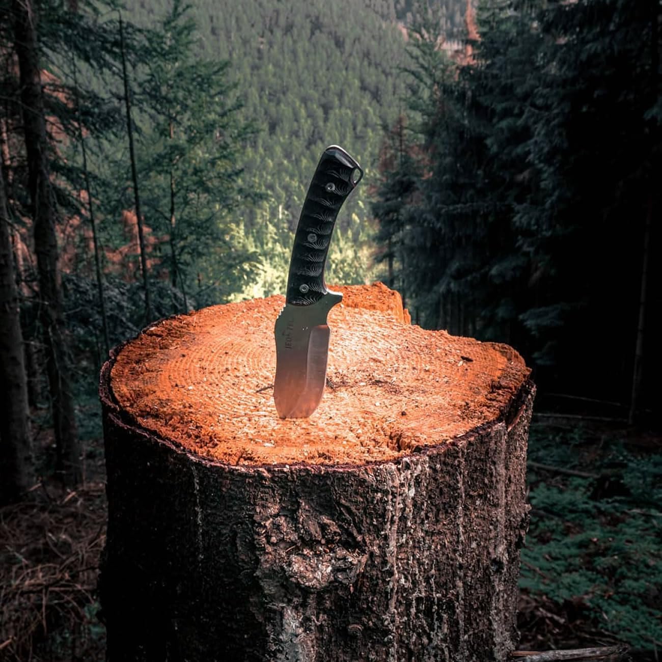 JEO-TEC Nº35 Bushcraft Survival Hunting Camping Knife, MOVA-58, 10'' Overall, Genuine Leather Multi-Position Sheath + Firesteel + Sharpener Stone, Handmade