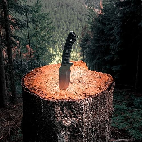 Miniatura 7 de JEO-TEC N35 Bushcraft - Cuchillo de caza de supervivencia MOVA-58, 10 pulgadas en general, funda multiposición de cuero genuino + Firesteel + piedra