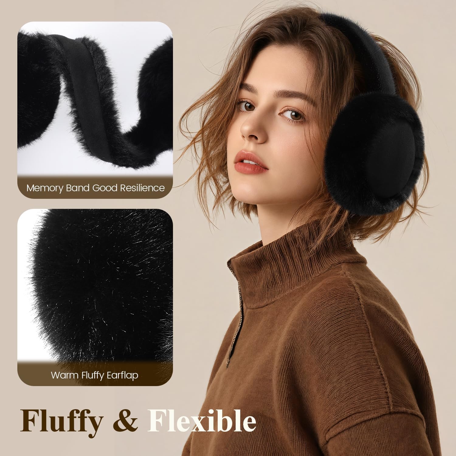Clothirily Earmuffs for Women, Foldable Fluffy Warm Winter Ear Warmers