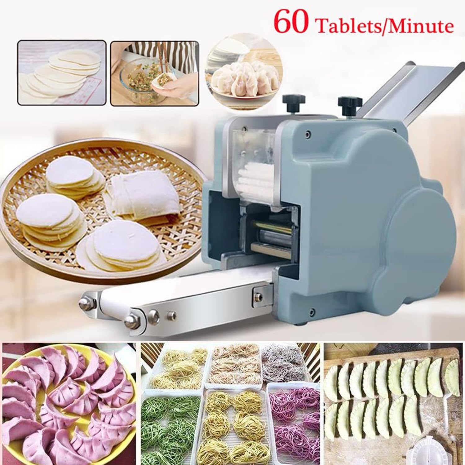 Qiang Automatic Knödelhautmaschine Aus Edelstahl,Multifunktionale Kommerzielle Pierogi/Ravioli Teigausrollmaschine 80mm,Nudelmaschine 3mm Mit Form,3Molds