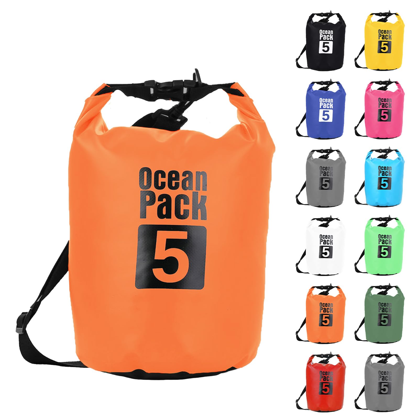 Dry Bag 5L wasserdichte Tasche, Orange Dry Bag 2L/5L/10L/15L/20L/25L/30L mit Verstellbarem Gurt, Schützt Telefon/Karte, Roll Top Wasserdichter Beutel Rucksack für Schwimmen/Rafting/Bootfahren