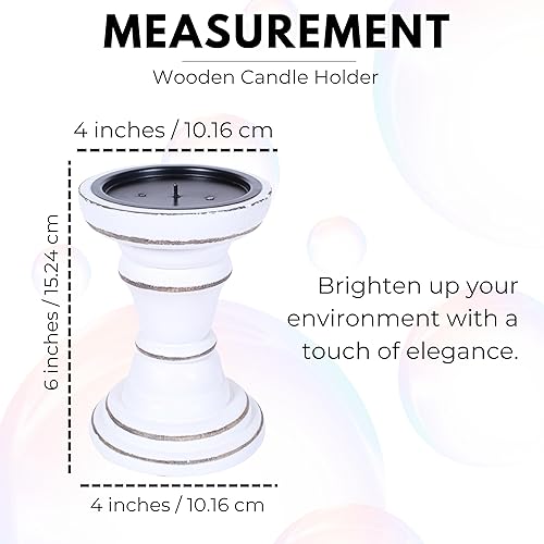 Miniatura 3 de Portavelas de pilar de madera, portavelas decorativo de 6 pulgadas de alto, madera de mango hecha a mano con acabado antiguo blanco, decoración