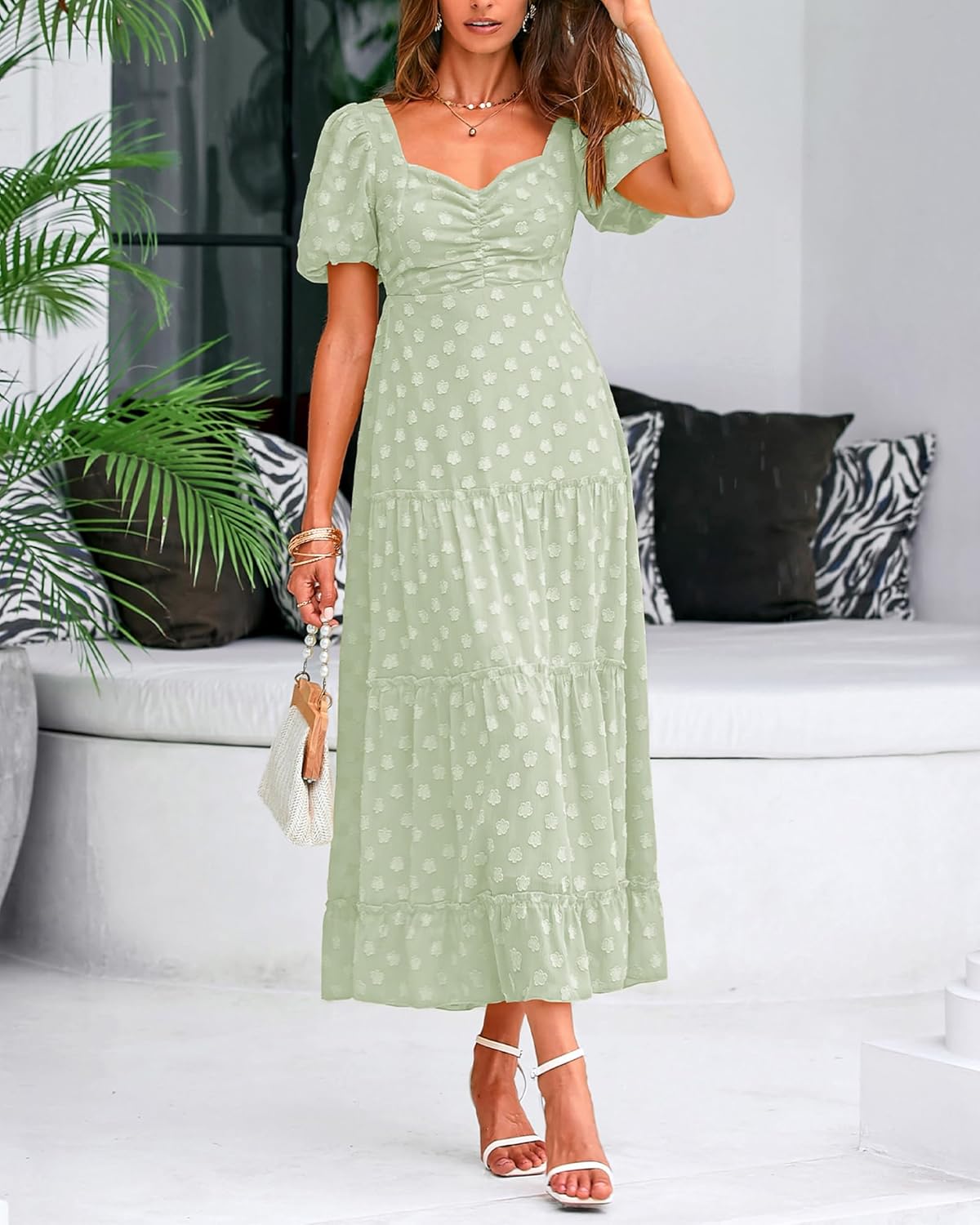 BTFBM Women's Summer Floral Dresses 2024 Casual Short Sleeve Square Neck Ruffle Long Beach Dress Loose Fit Boho Dress - Image 3