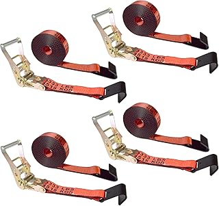 Mega Cargo Control 2â€ x 30â€™ Flat Hook Tie Down Ratchet Straps for Flatbed, Trucks, Trailers, Farming & Construction (Red, 4 Pack)