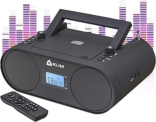KLIM Boombox B4 Portable CD Radio + AM/FM Radio, CD, Bluetooth, USB, MP3 + Wired and Wireless Mode with Rechargeable Batte...