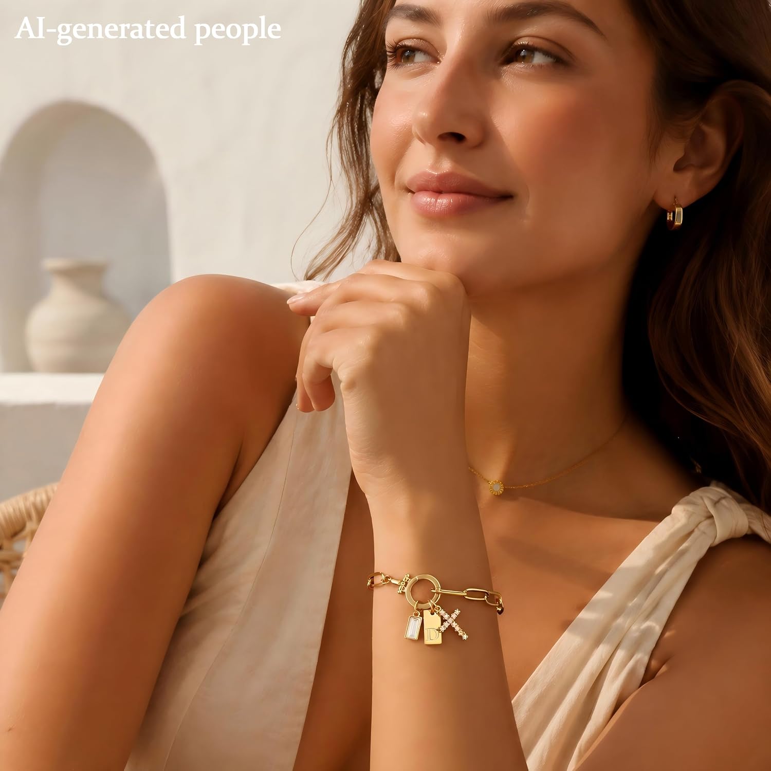 Initial Cross Charm Bracelet, 18K Gold Plated Dainty Paperclip Link Chain Bracelets for Women, Non Tarnish, A-Z Letter Bracelet Personalized Gifts Gold Jewelry for Women image 4