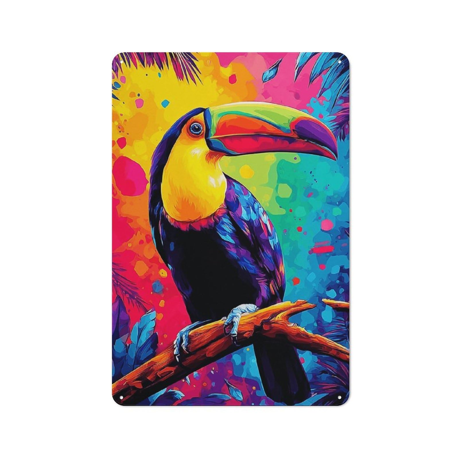 Junmoney Vibrant Toucan In Tropical Paradise -4 Tin Wall Plaque 30X20cm With For Studio Or Craft Room, Suited To Craft Room Decorators