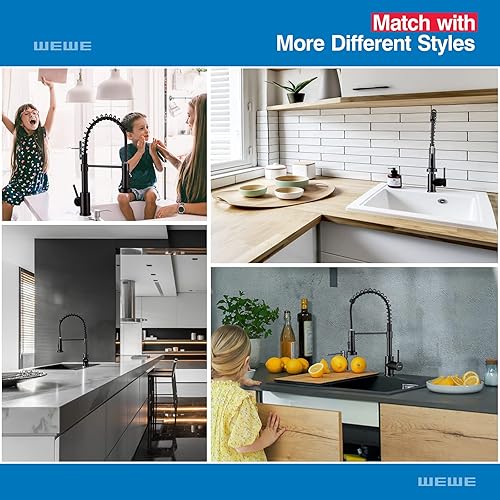 Miniatura 108 de WEWE Llave de cocina dorada cepillado con pulverizador desplegable, llave con resorte de latón/acero inoxidable, un mango, con placa de cubierta, 1