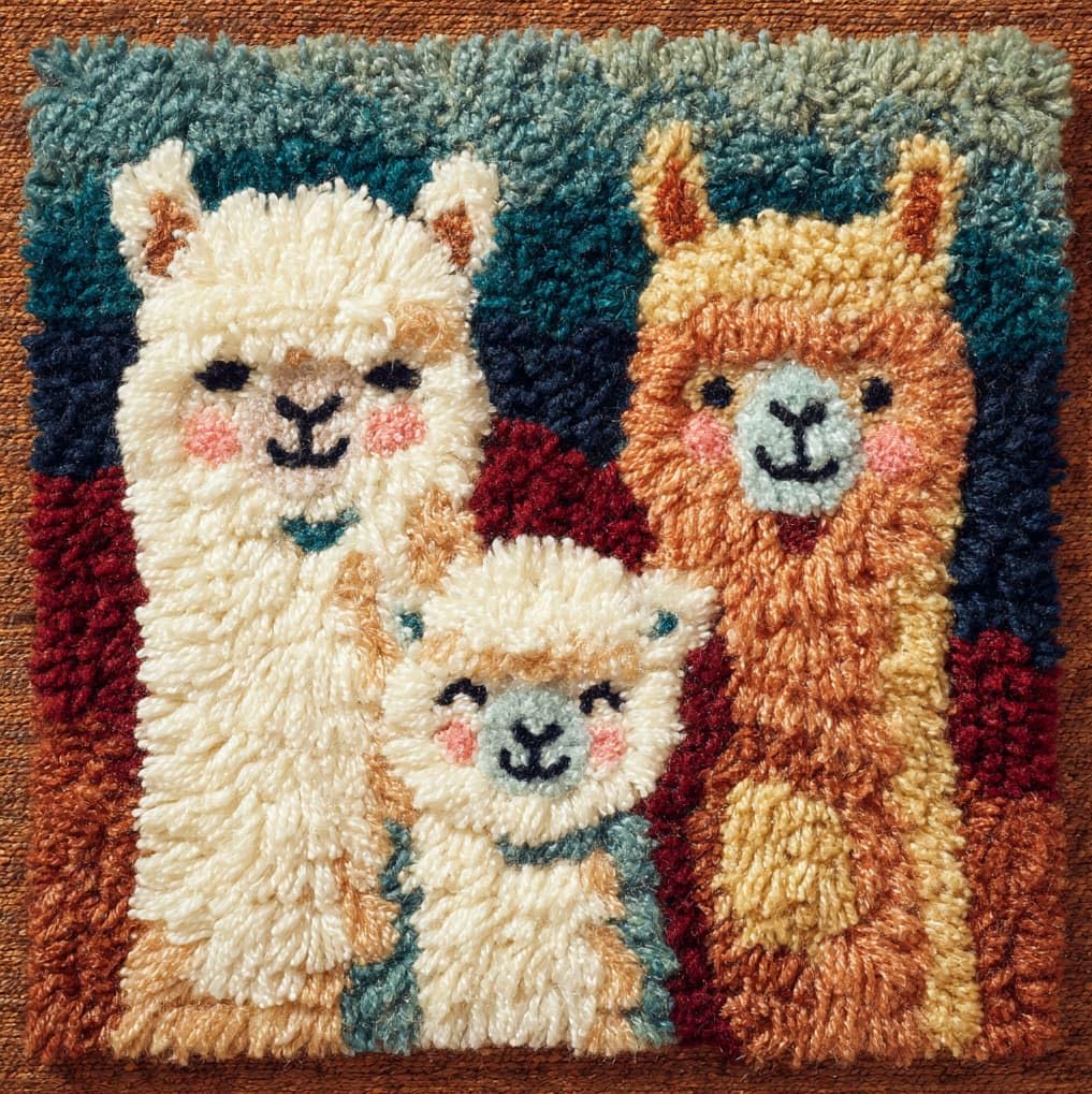 AxiangziK 43x43cm DIY Latch Hook Cushion Kit,A Family of Alpacas