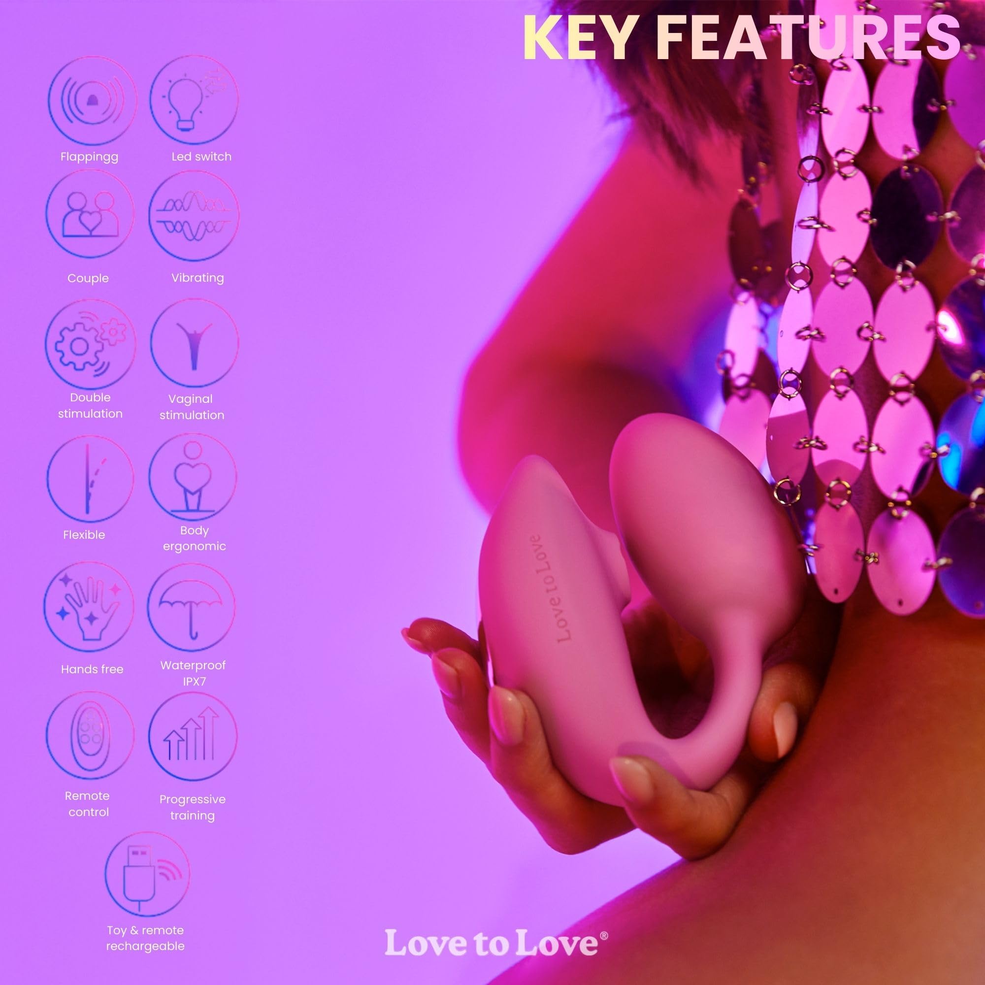 Love to Love Wonderlover – Sex toy ovetto vibrante con telecomando a distanza, doppia stimolazione clitoride & punto G, tecnologia flapping, 9 modalità, impermeabile, utilizzo a mani libere