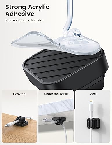 Miniatura 3 de Paquete de 3 + 1 clips para soporte de resorte de cable, organizador de cables para escritorio