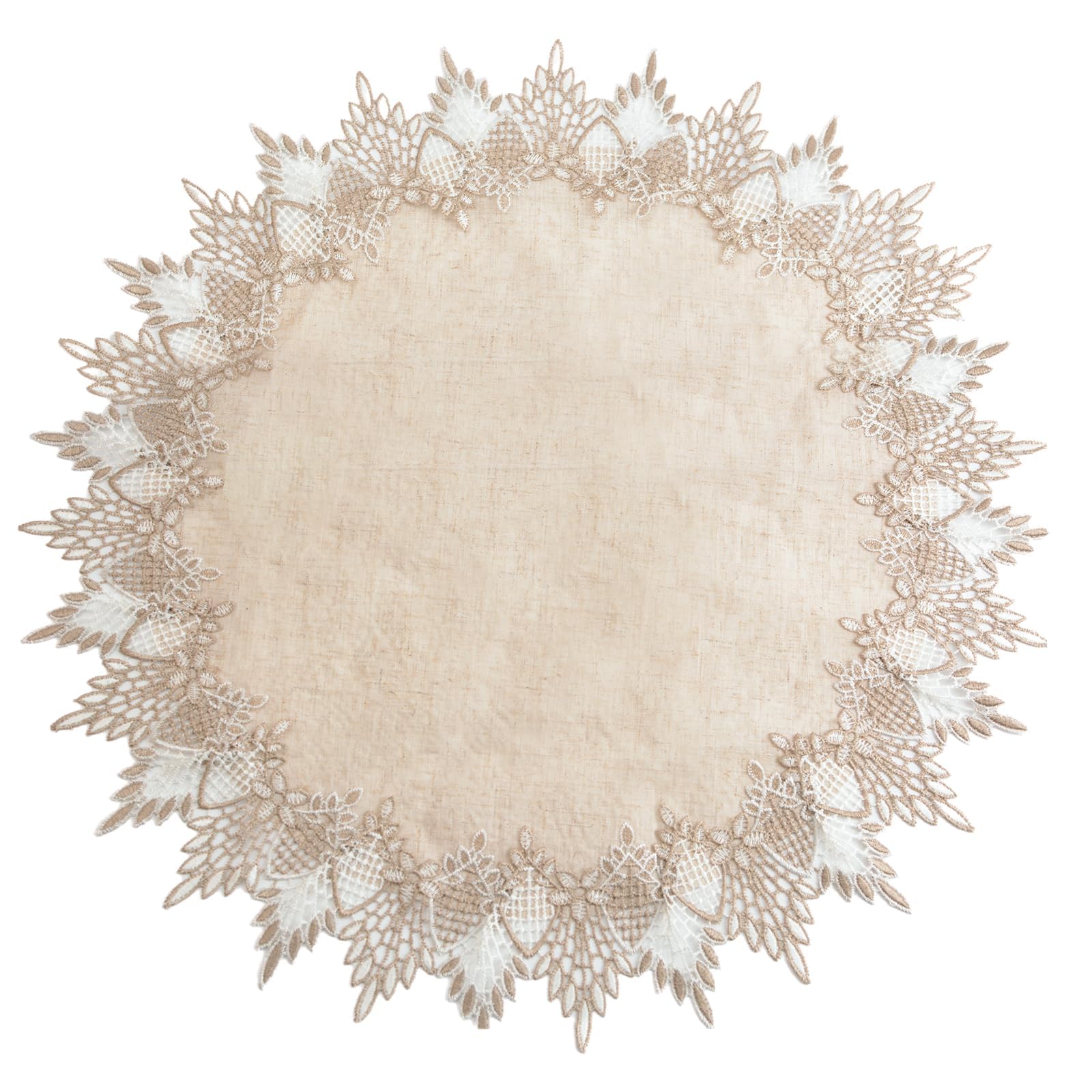 URROMA Polyester Round Doily, 60cm*60cm Beige Table Cover with Lace Trim