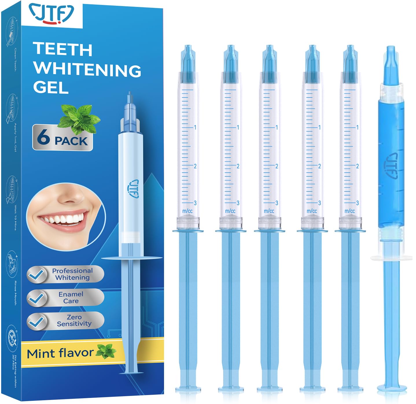 JTF Teeth Whitening Gel Kit 35 Carbamide Peroxide 5Pcs Teeth Whitener Gels and 1 Remineralization Gel to Remove