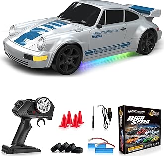 Remote Control Car RC Drift Car 2.4GHz 1:24 4WD 15KM/H High Speed Racing Sport Car with LED Lights Drifting Tire Racing Sport Toy for Adults Boys Girls Kids Gift 2Pcs Rechargeable Batteries